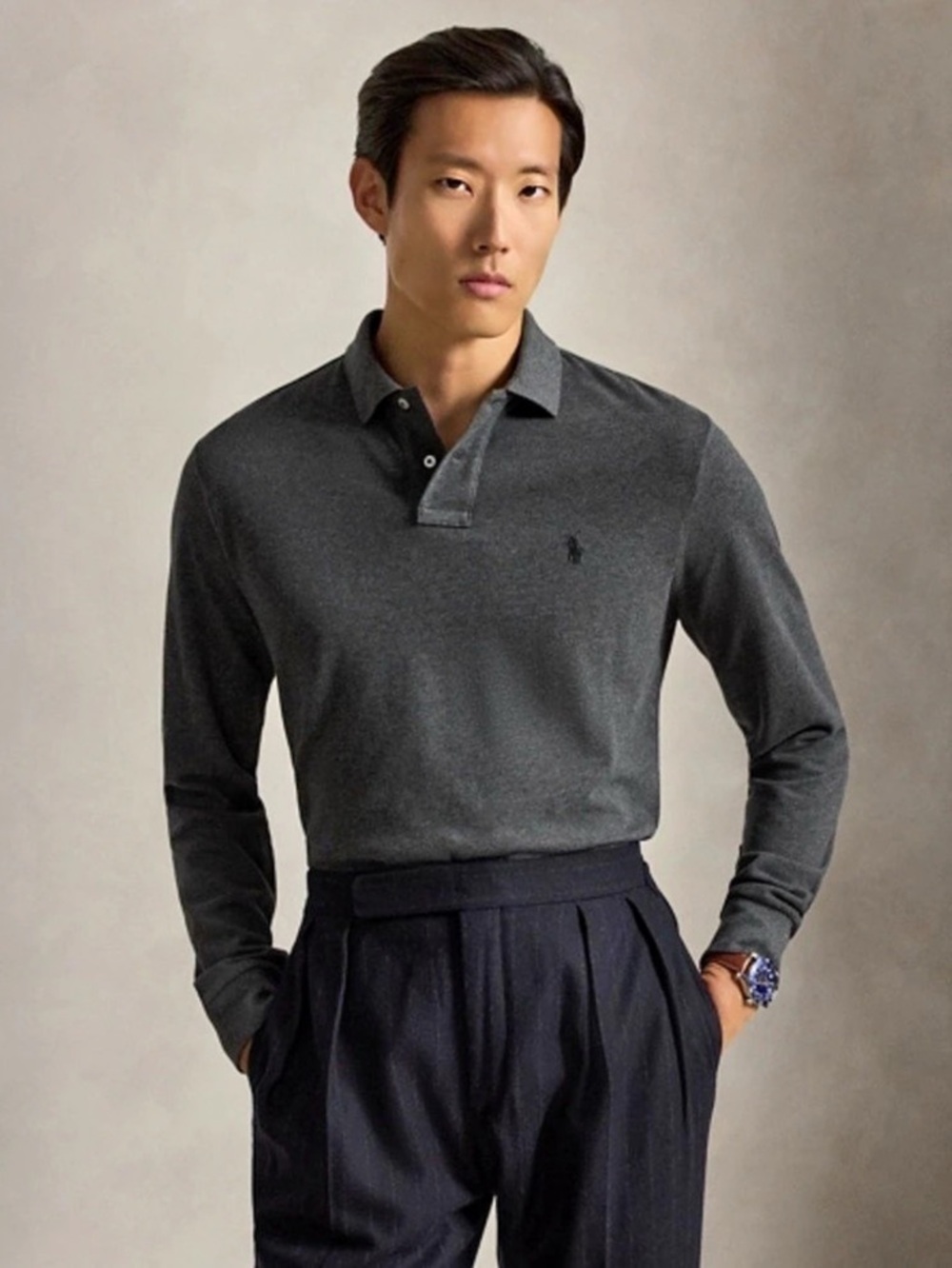 Polo Ralph Lauren Classic Fit Long Sleeve Polo Gray Size Small